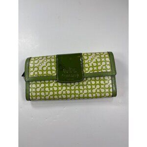 Coach Green & White Signature C Pattern Wallet With Blue Interior